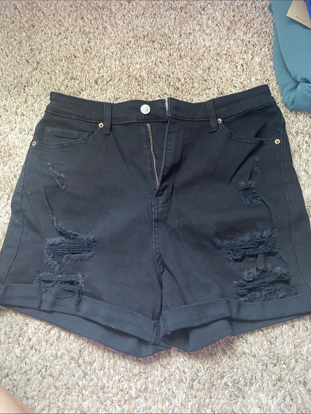 Wax Jean Black Distressed Rolled-Hem Denim Shorts